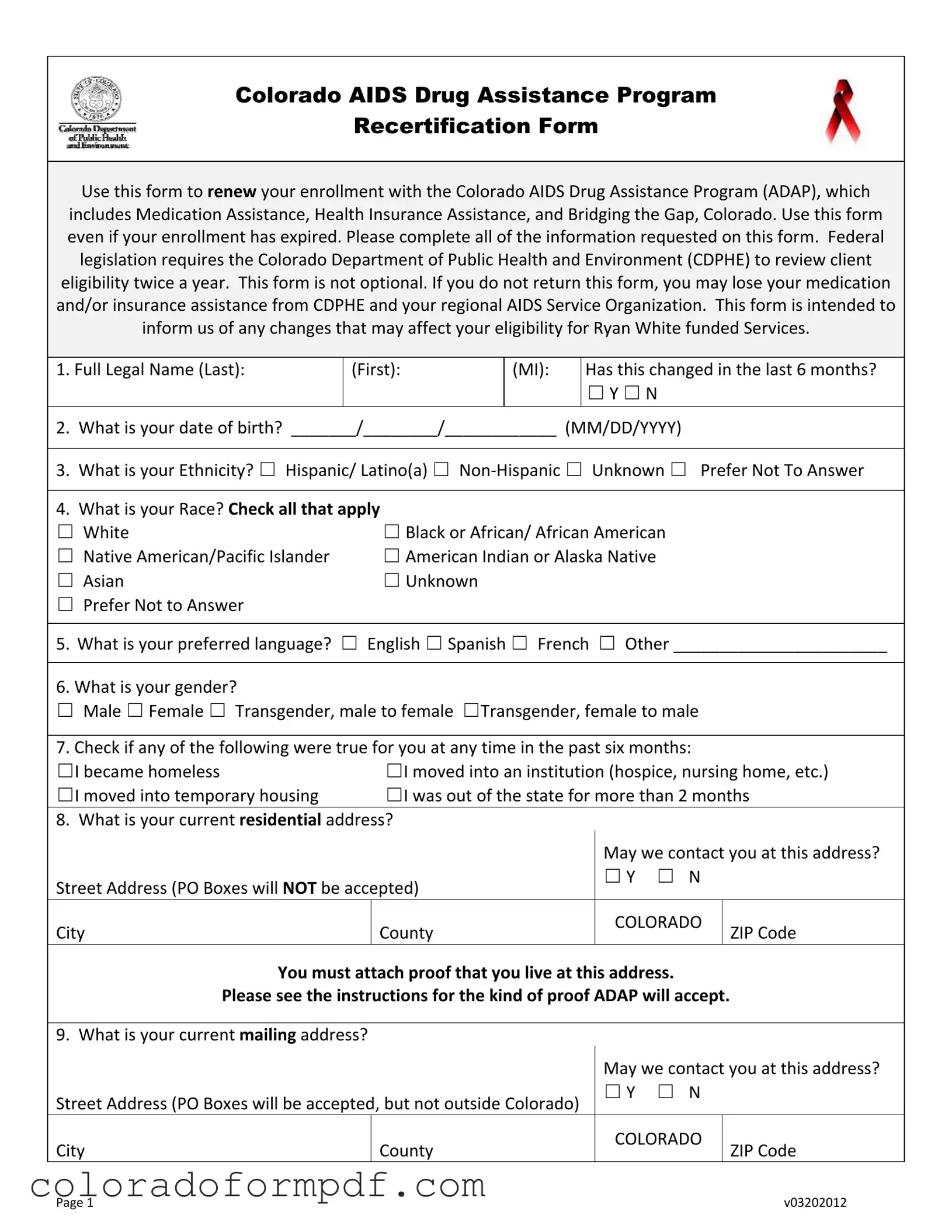 Fill Out Your Adap Colorado Form