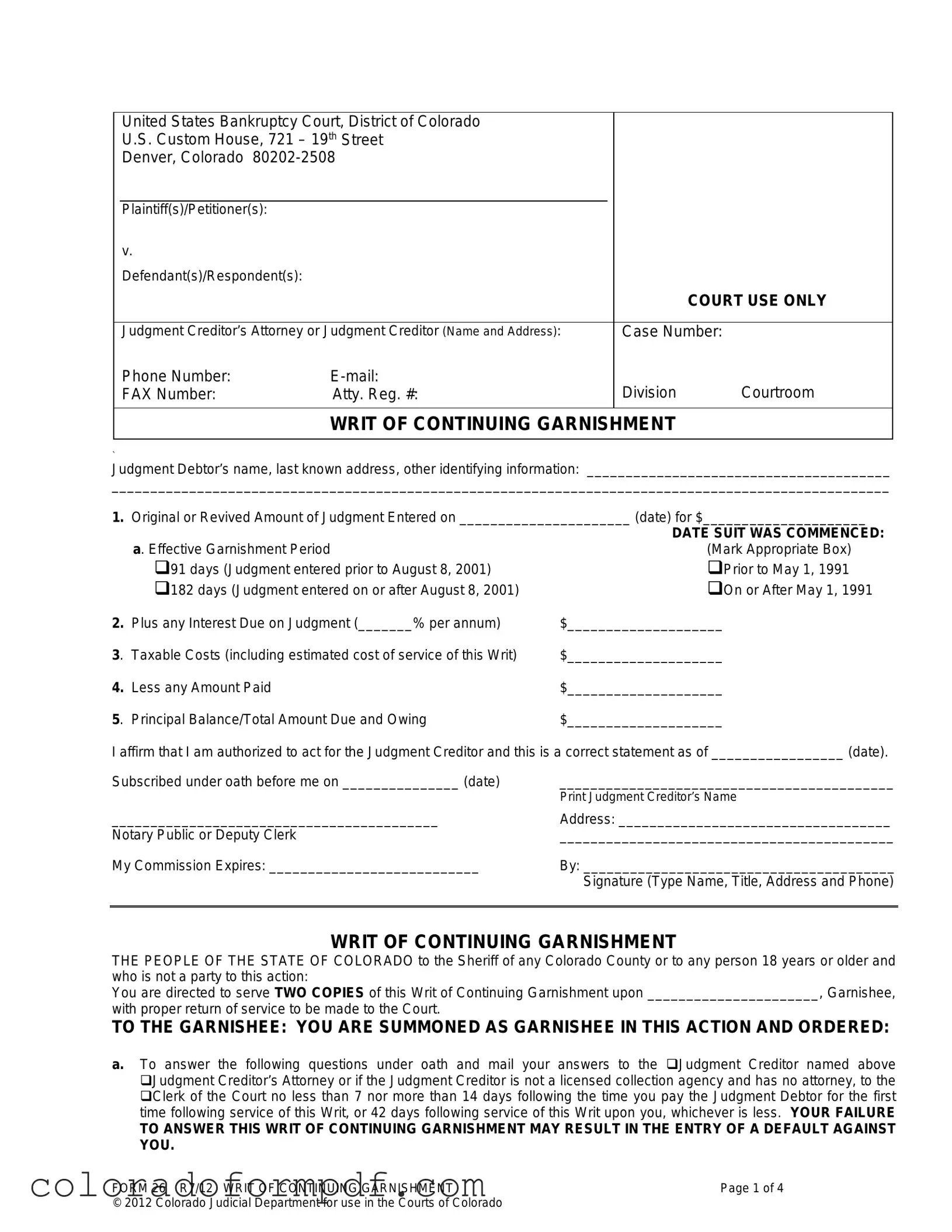 Fill Out Your Colorado 26 Form