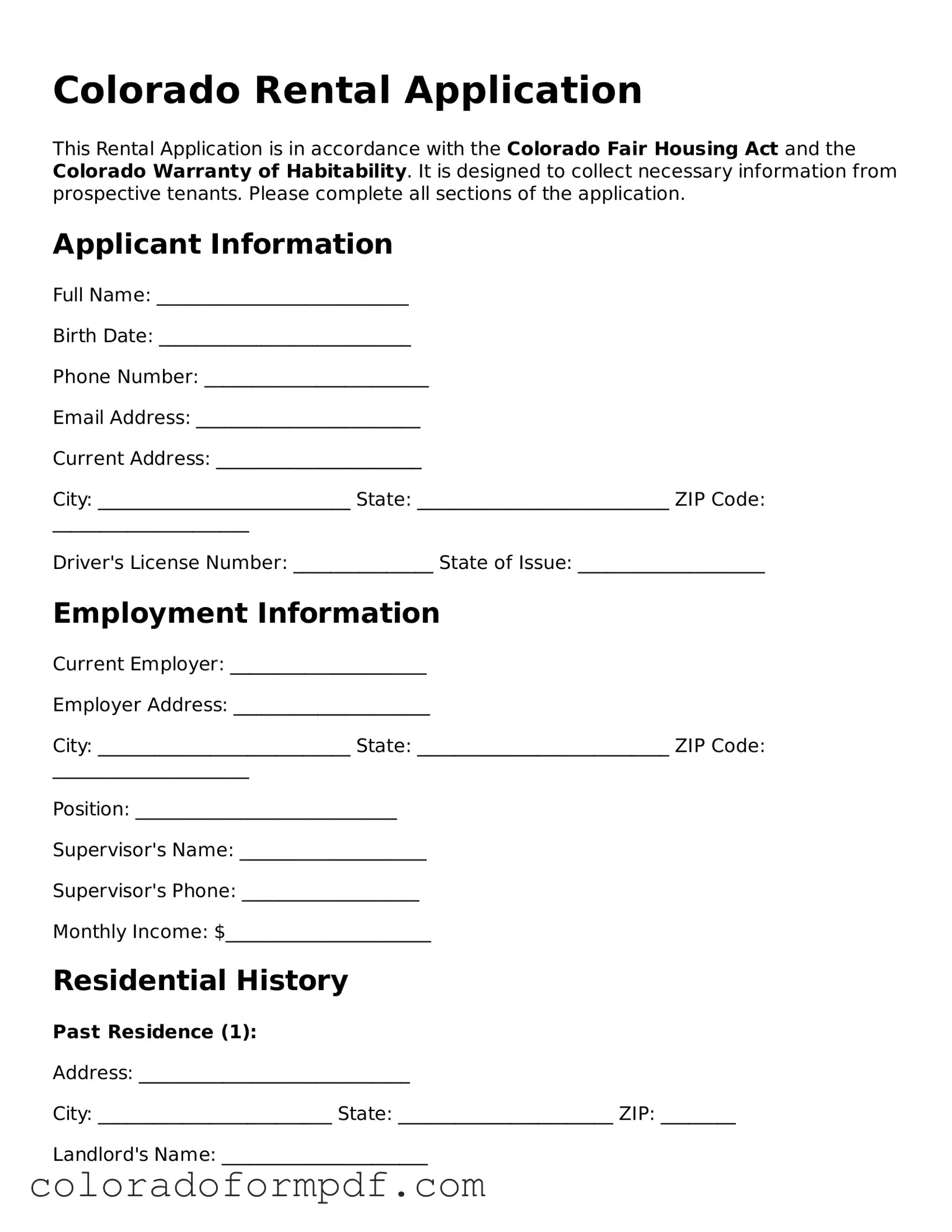 Attorney-Approved  Rental Application Template for Colorado