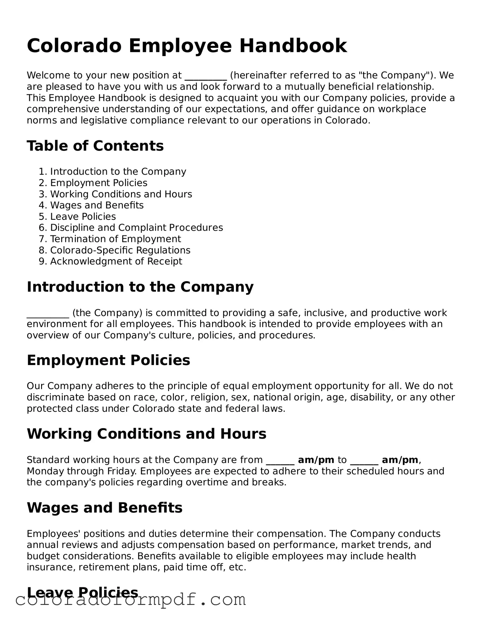 Attorney-Approved  Employee Handbook Template for Colorado
