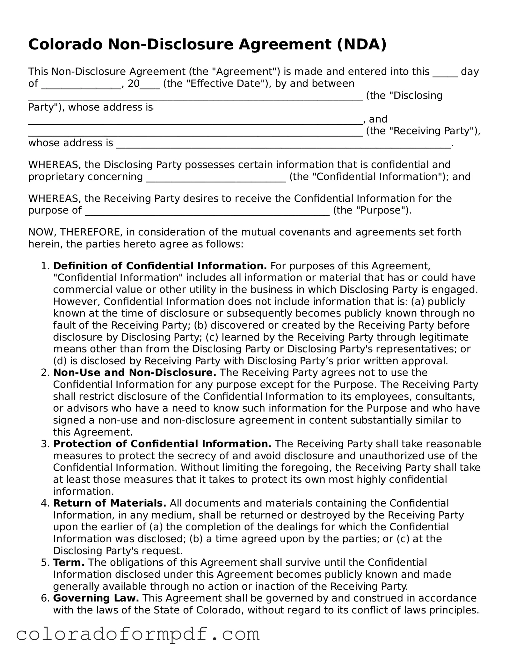 Attorney-Approved  Non-disclosure Agreement Template for Colorado