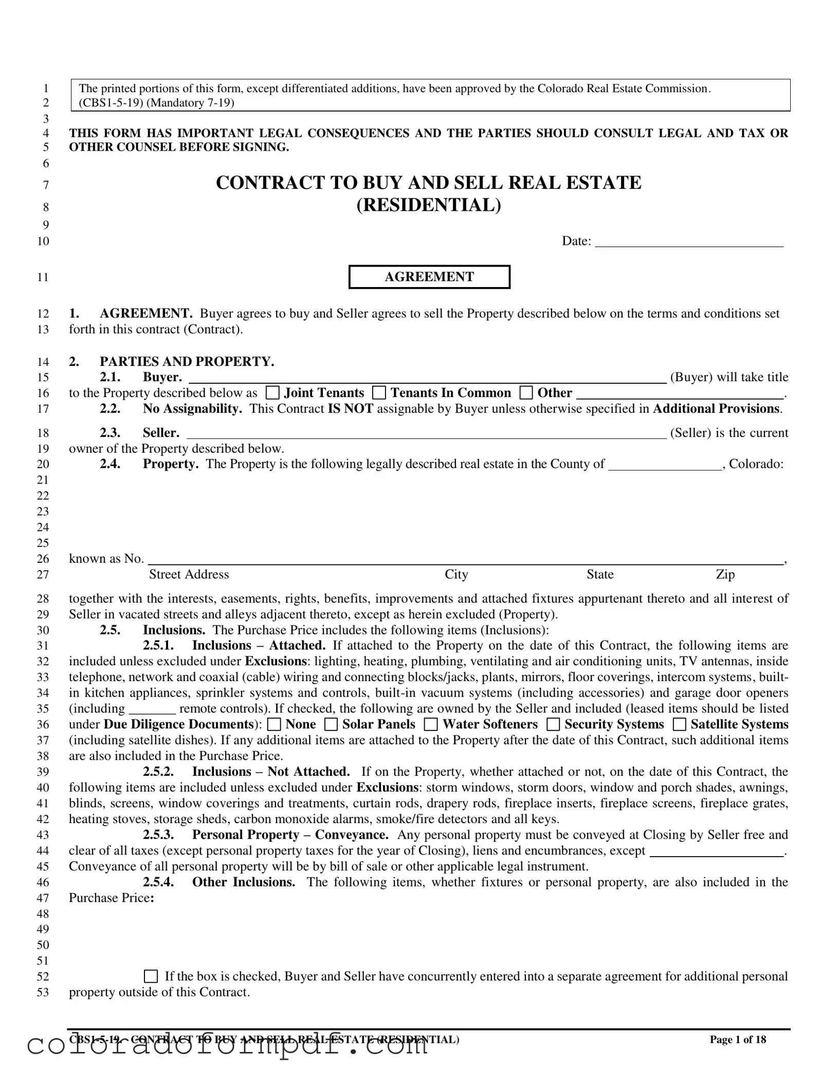 Fill Out Your Colorado Contract Real Residential Form