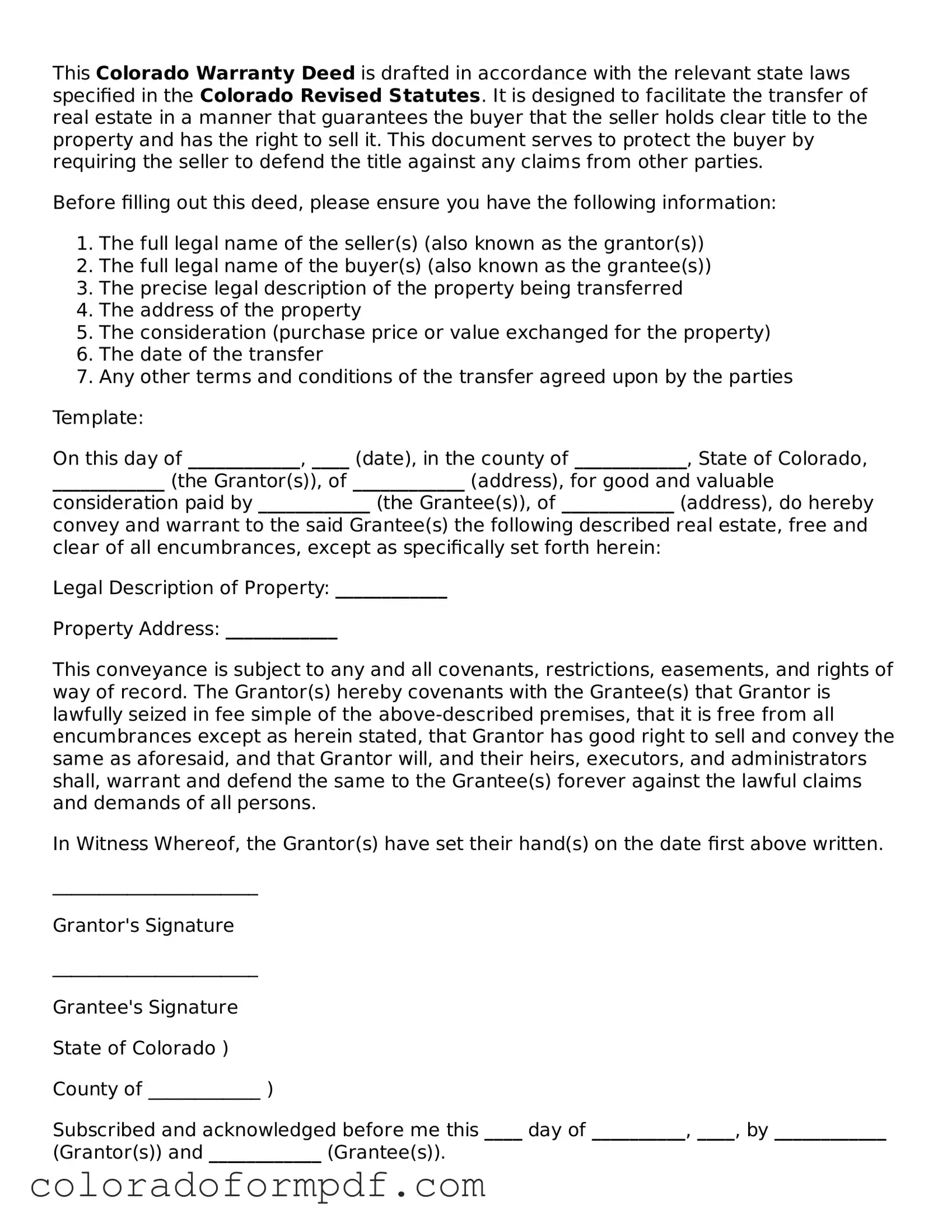 Attorney-Approved  Deed Template for Colorado