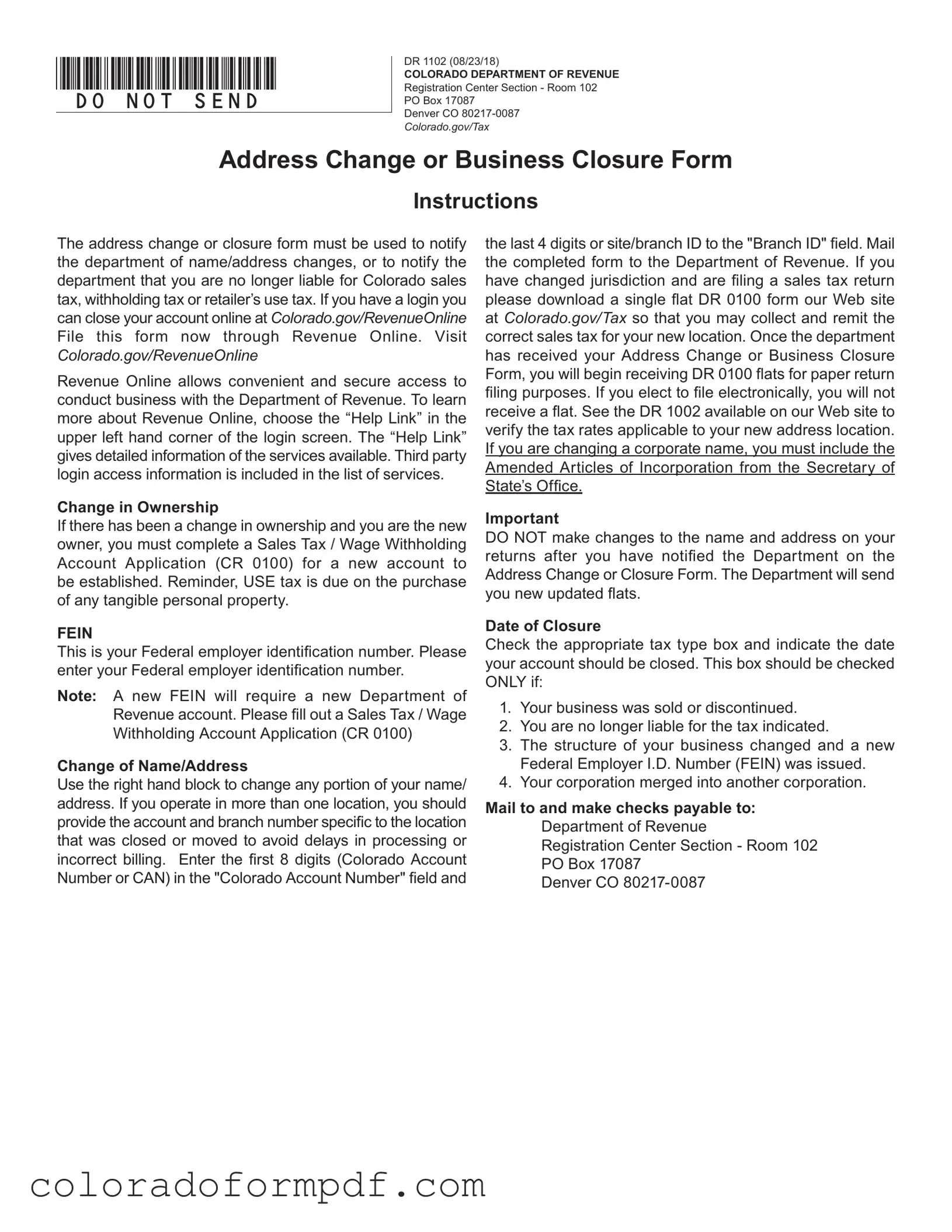 Fill Out Your Colorado Dr 1102 Form