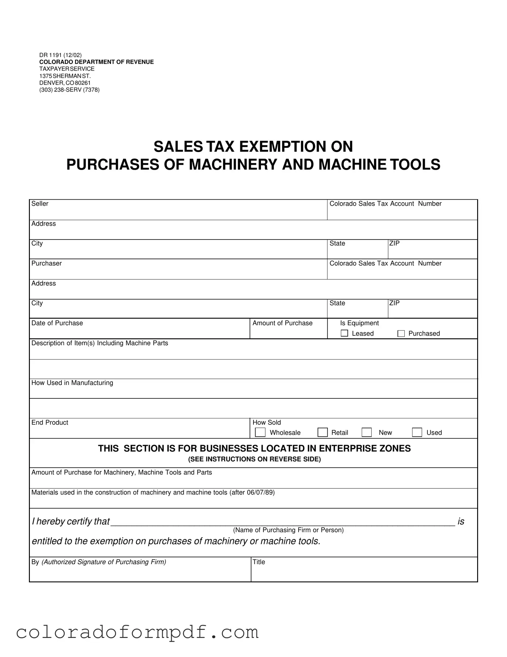 Fill Out Your Colorado Dr 1191 Form