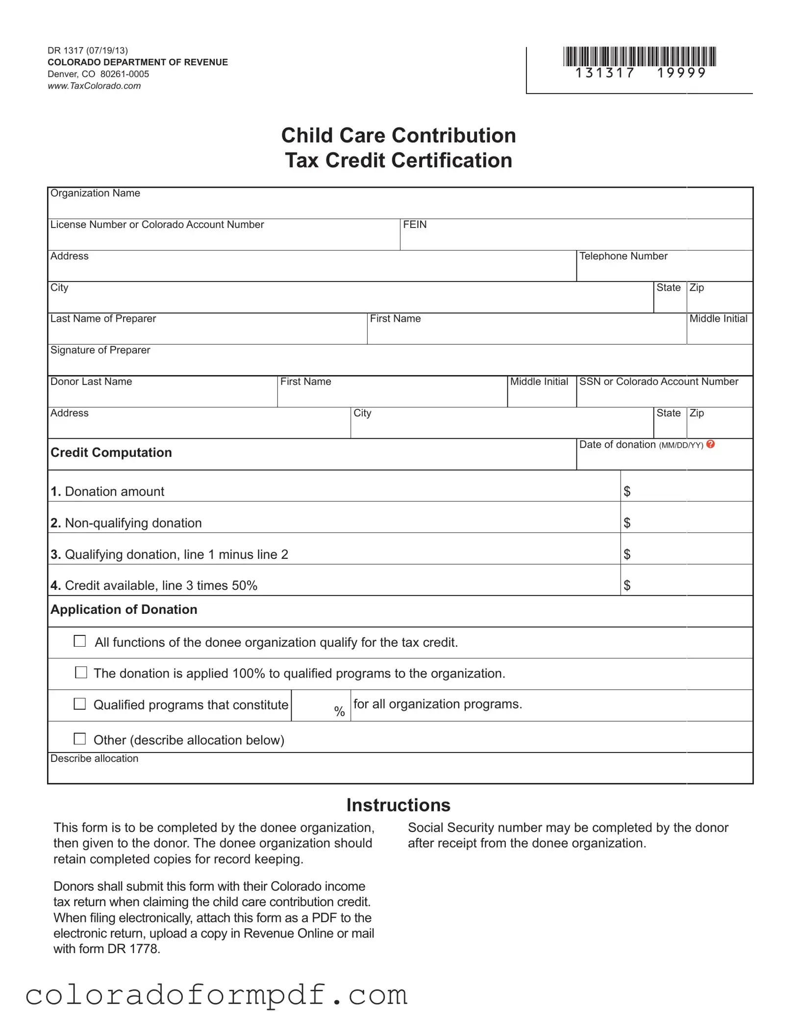 Fill Out Your Colorado Dr 1317 Form