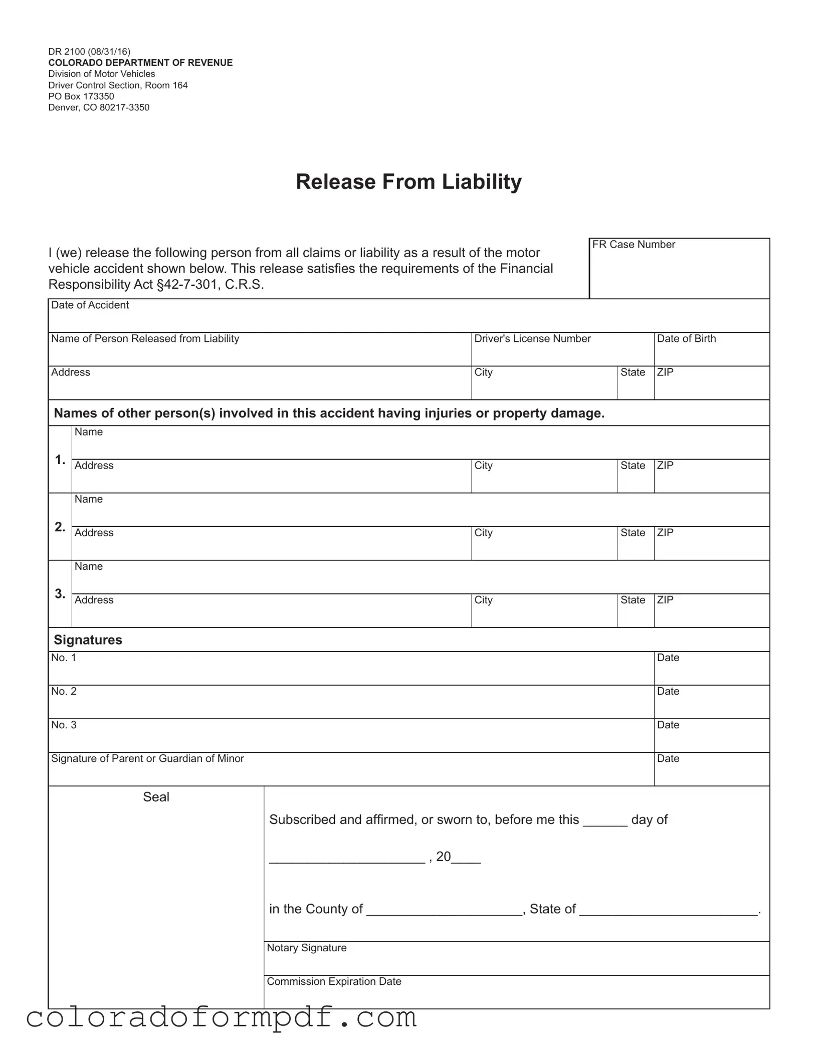 Fill Out Your Colorado Dr 2100 Form