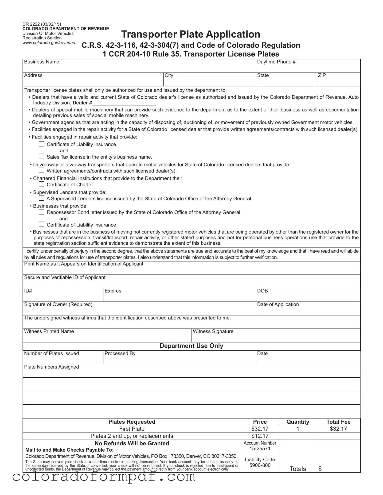 Fill Out Your Colorado Dr 2222 Form