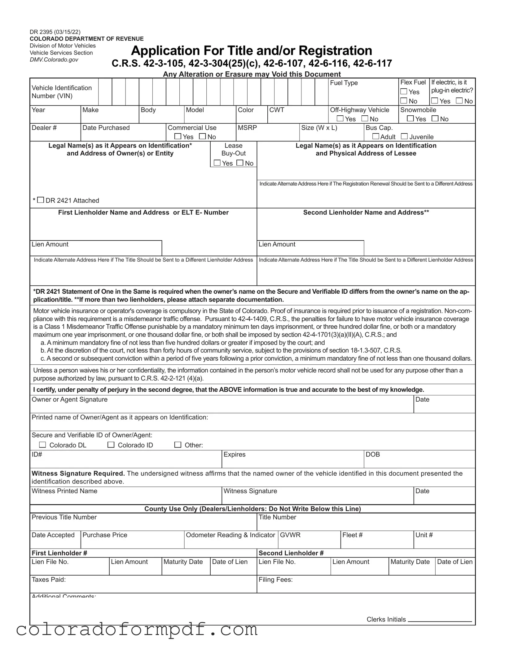 Fill Out Your Colorado Dr 2395 Form