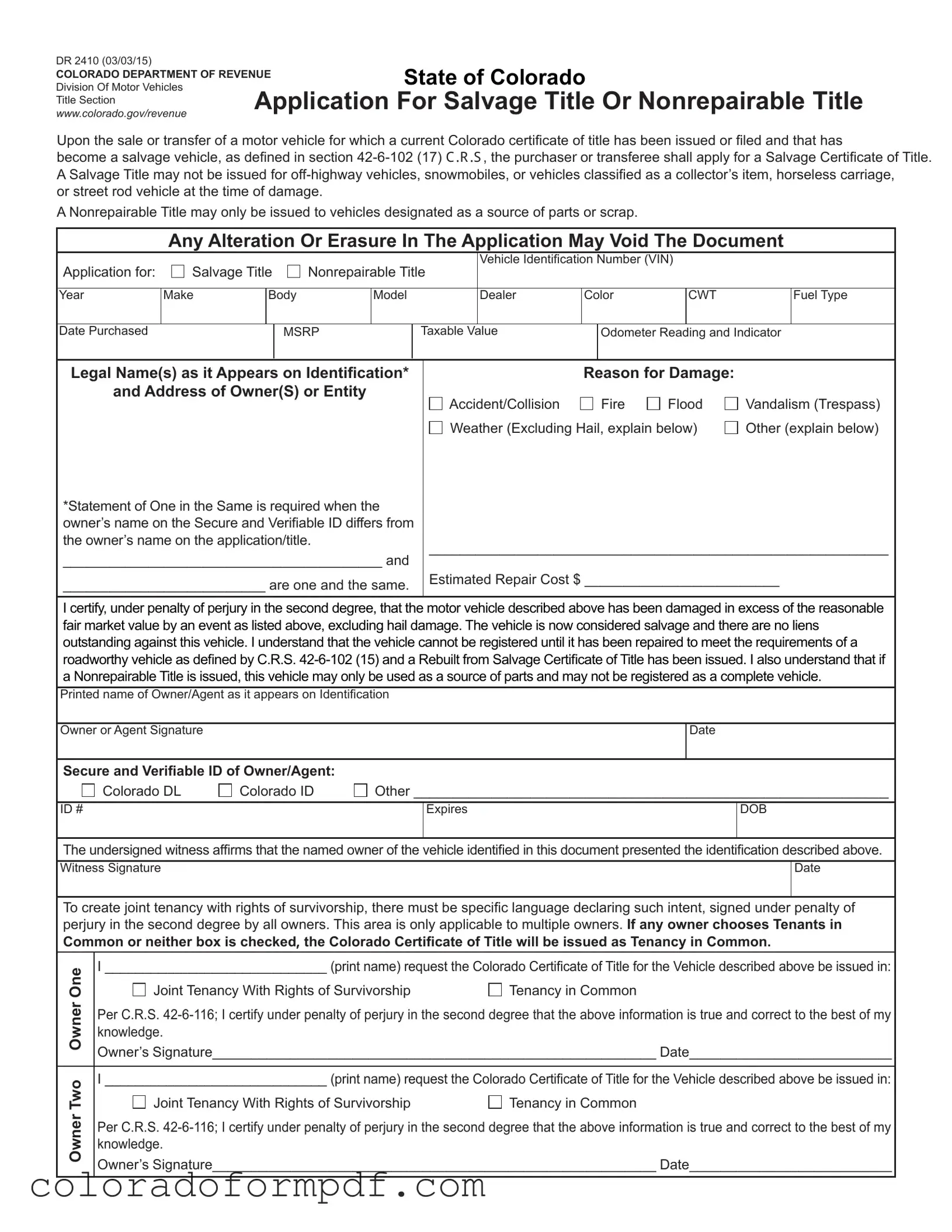 Fill Out Your Colorado Dr 2410 Form