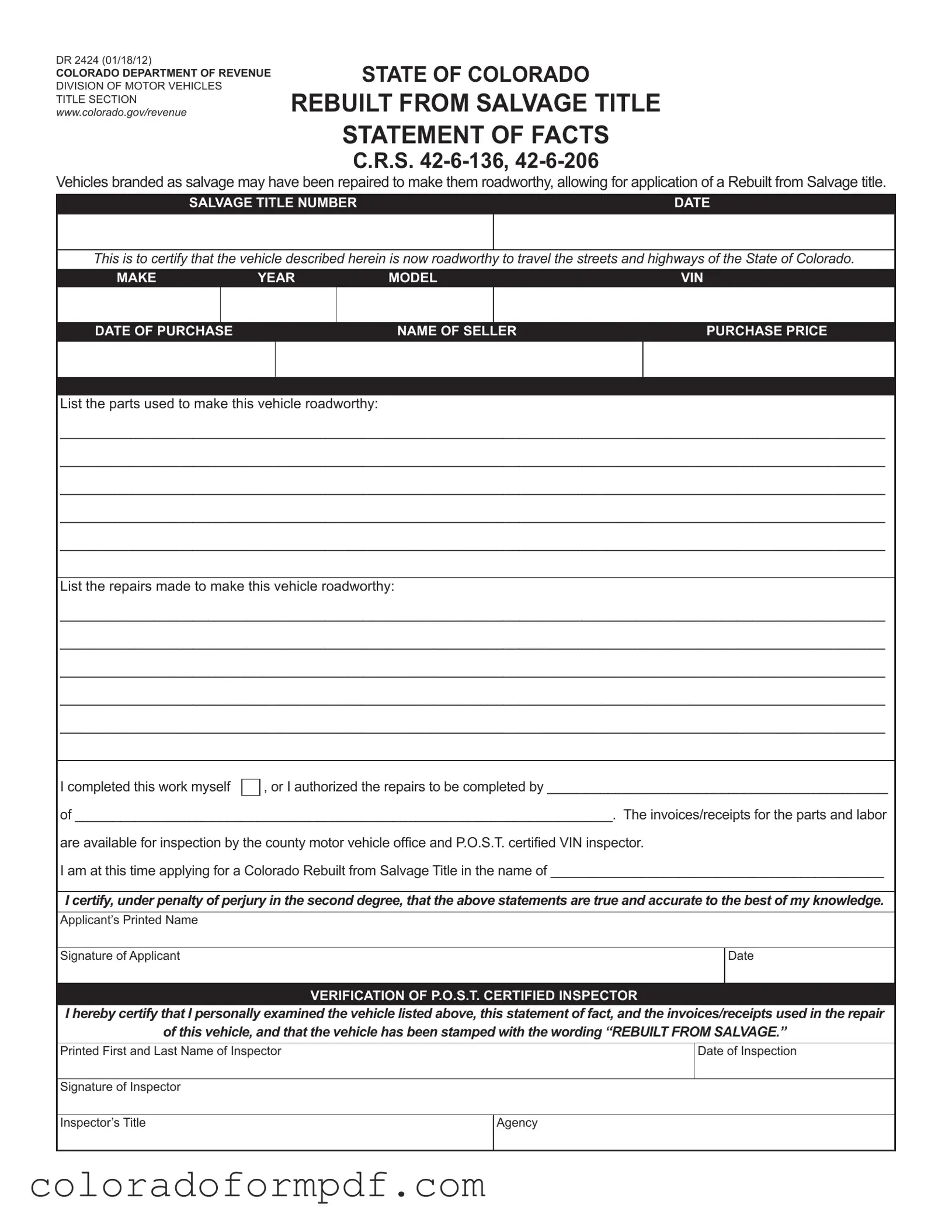 Fill Out Your Colorado Dr 2424 Form