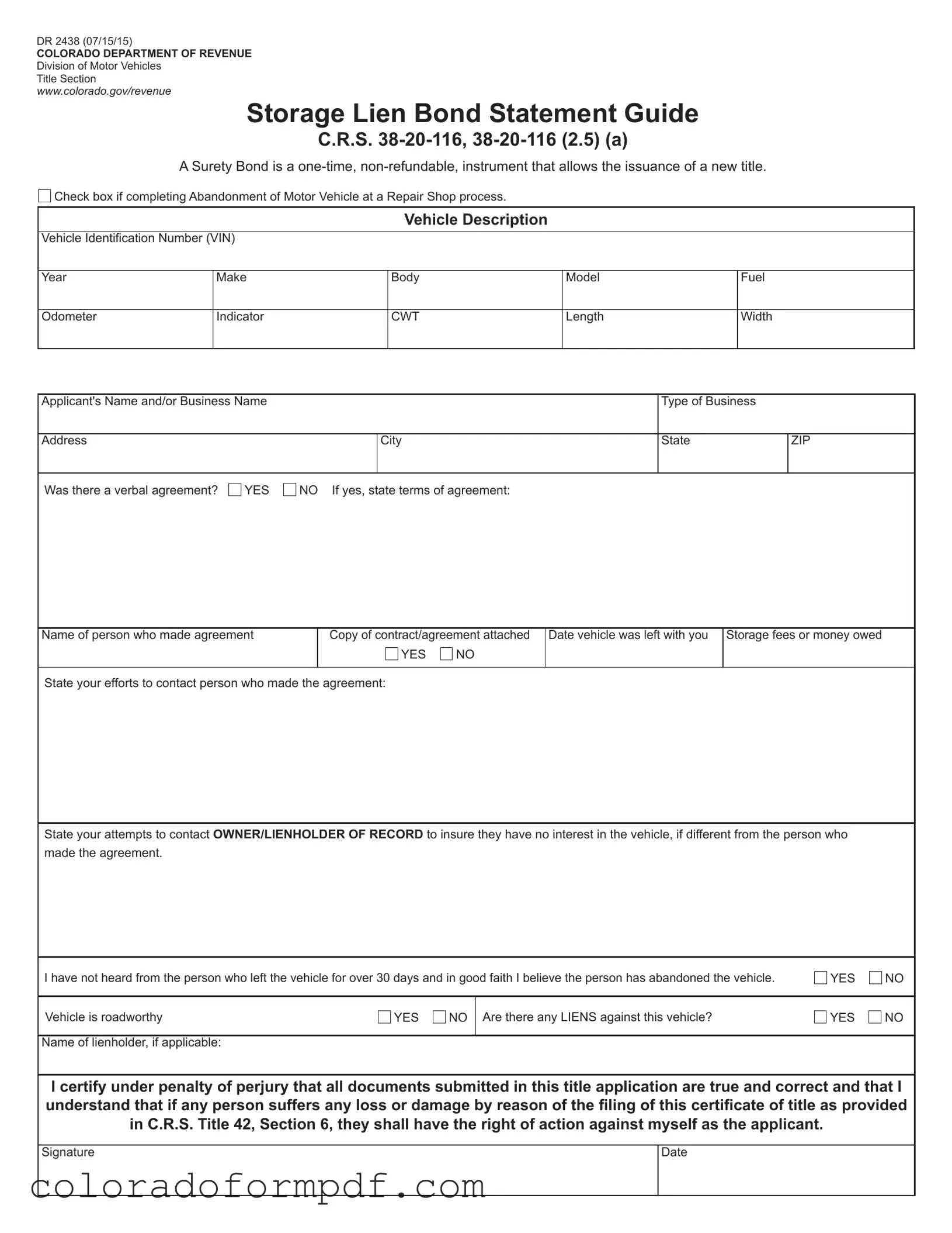 Fill Out Your Colorado Dr 2438 Form
