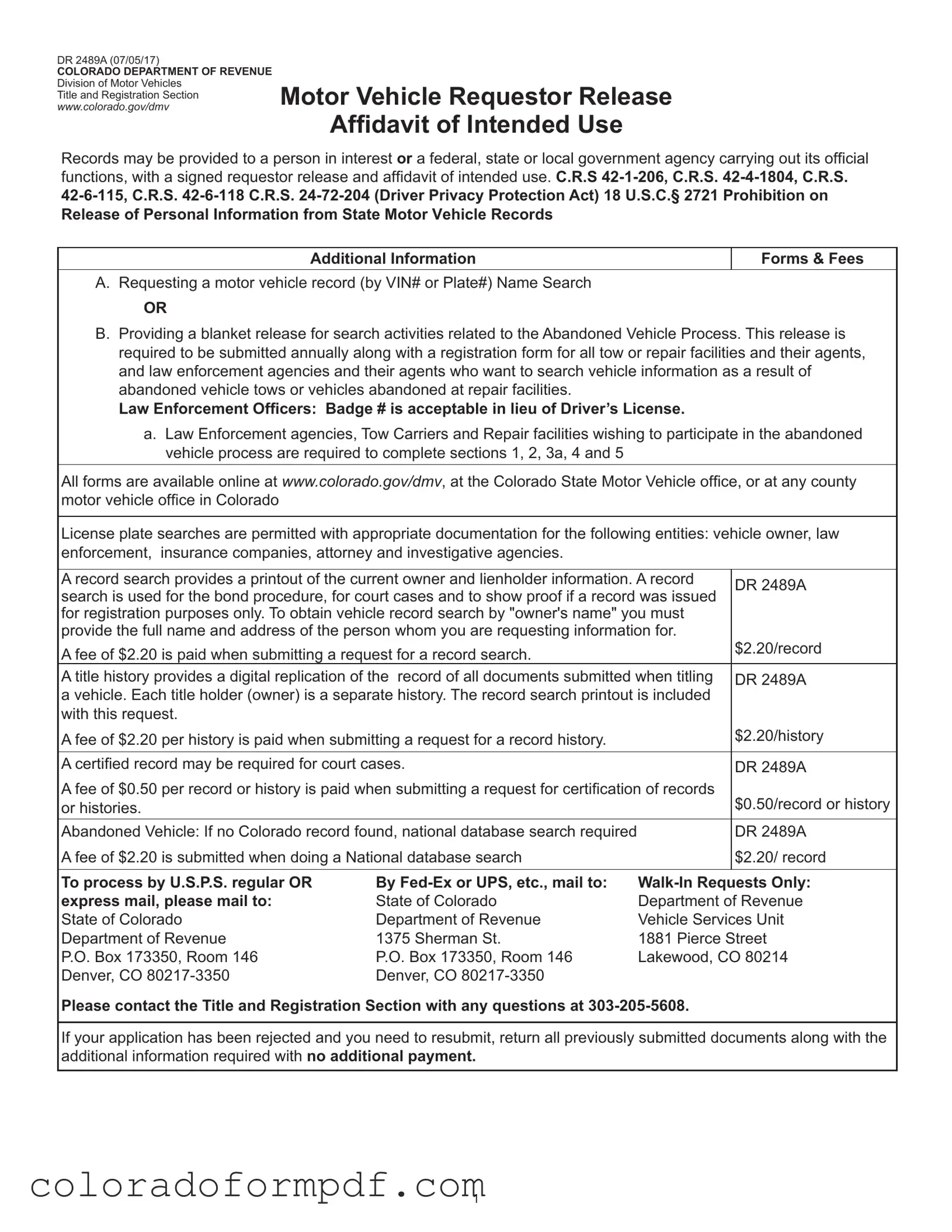 Fill Out Your Colorado Dr 2489A Form