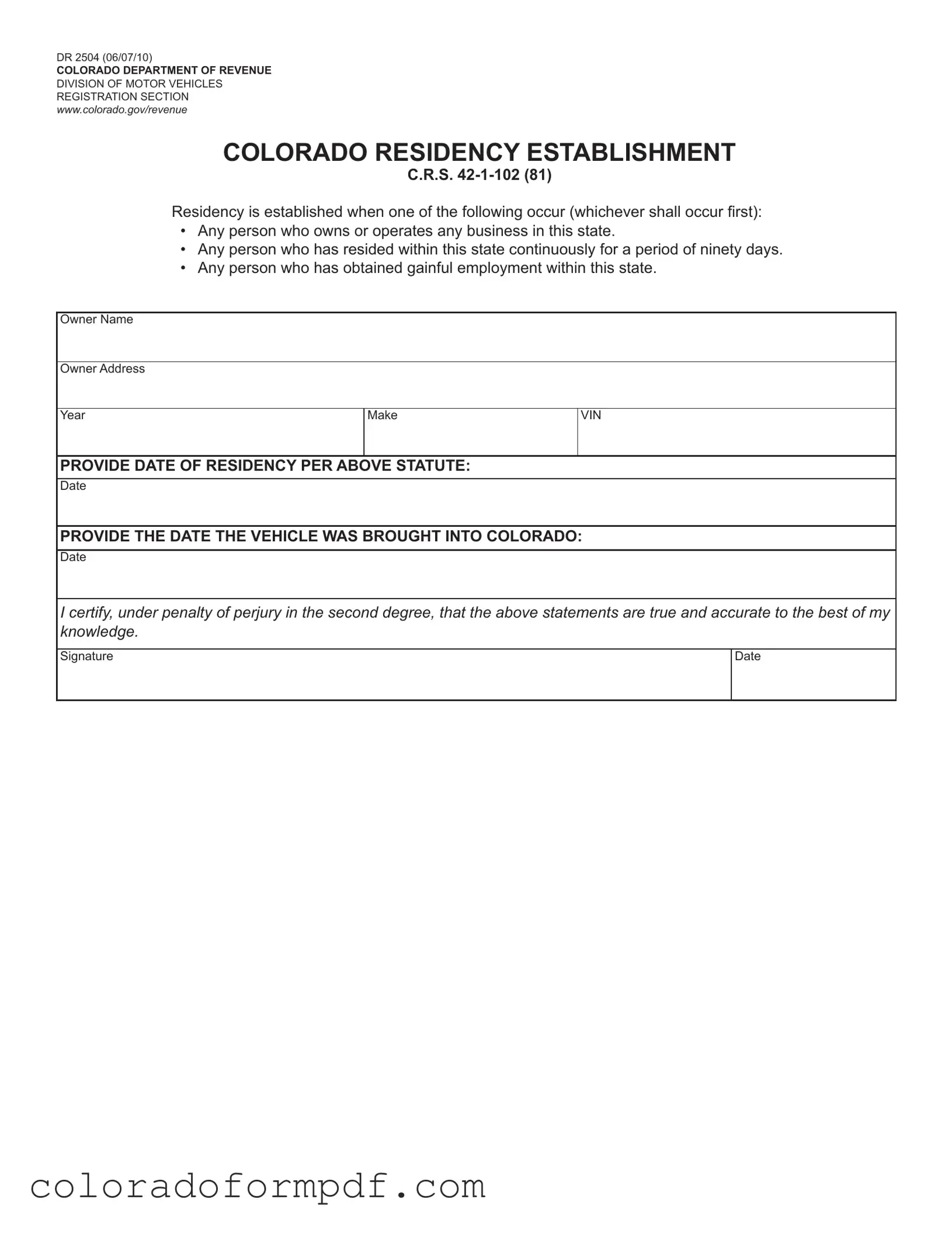Fill Out Your Colorado Dr 2504 Form