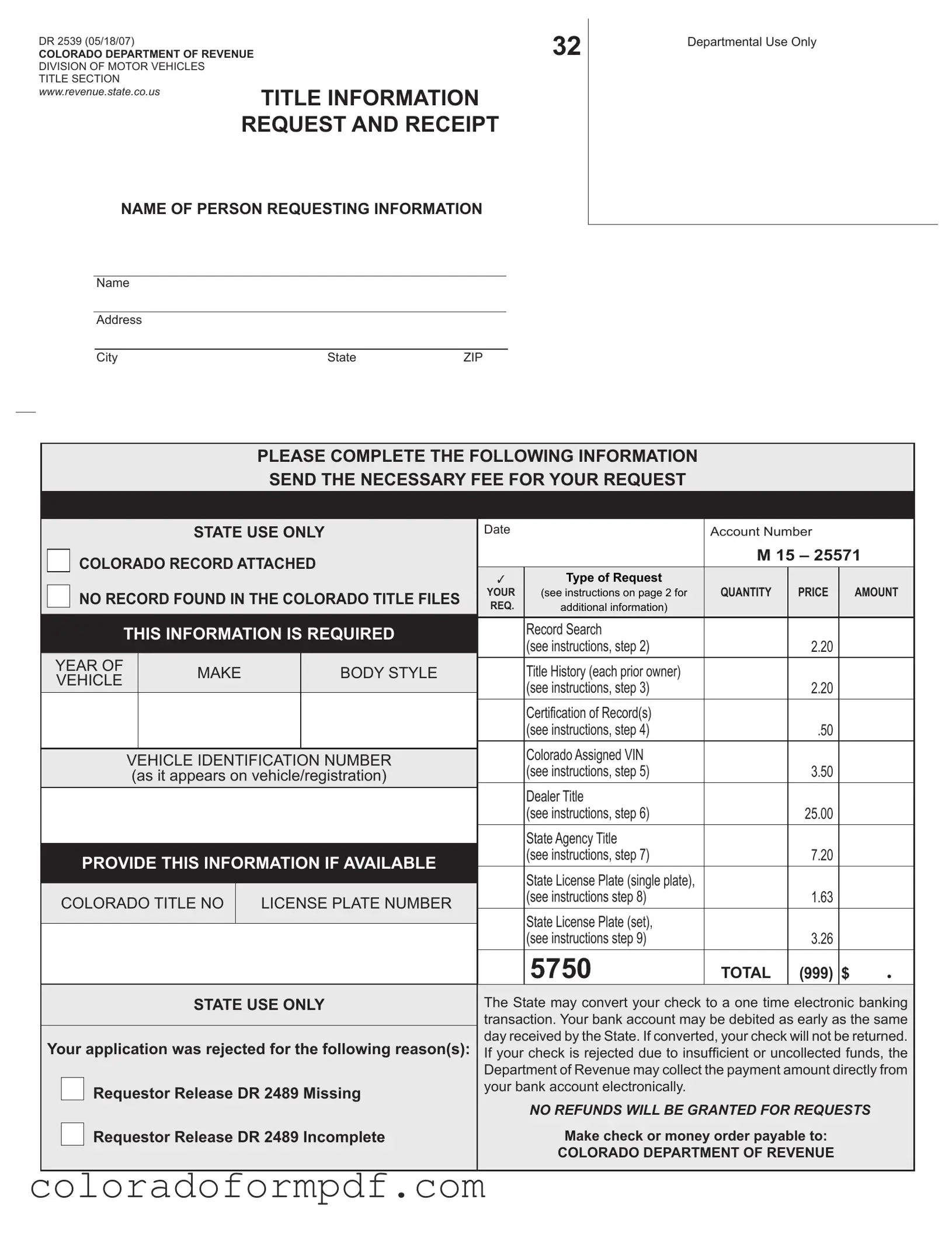 Fill Out Your Colorado Dr 2539 Form