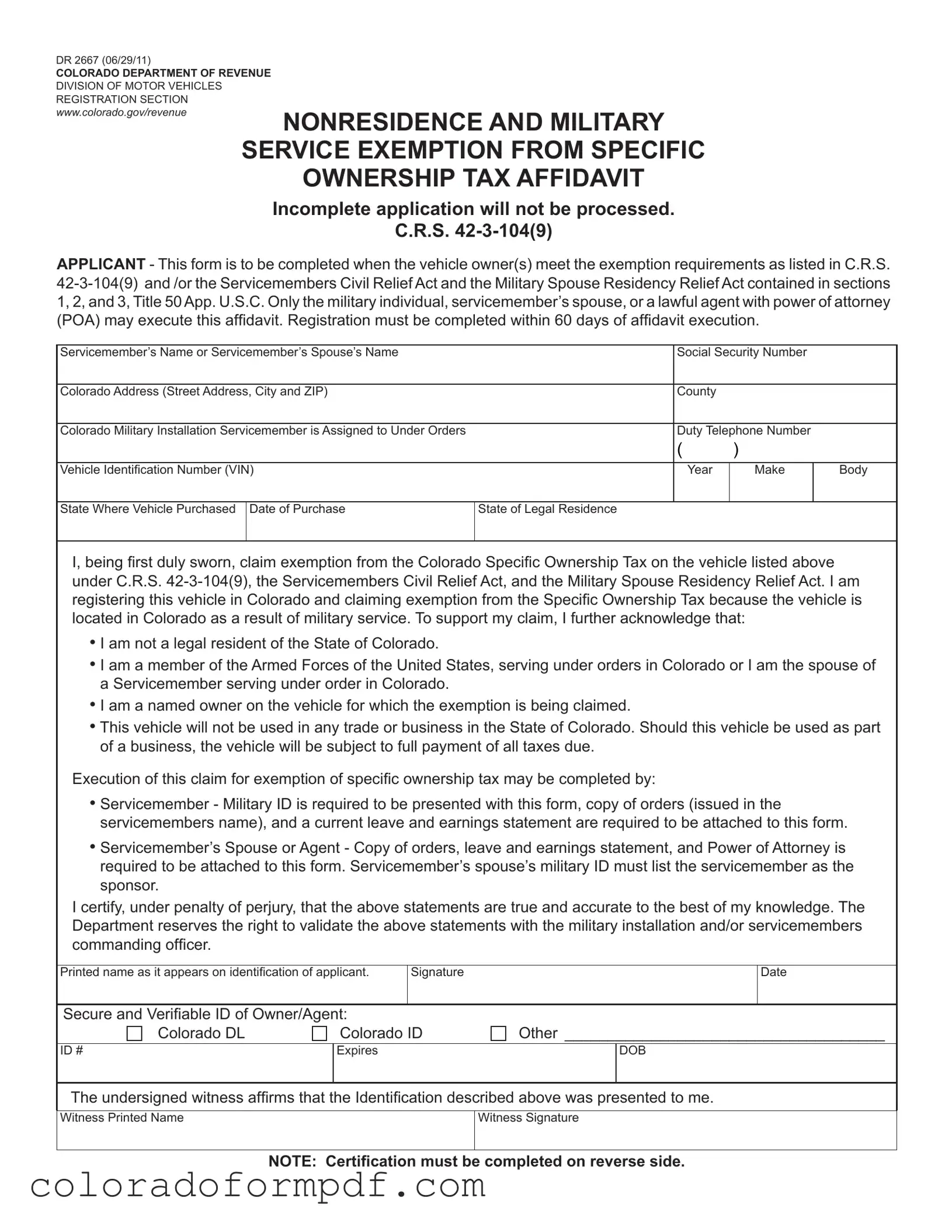 Fill Out Your Colorado Dr 2667 Form