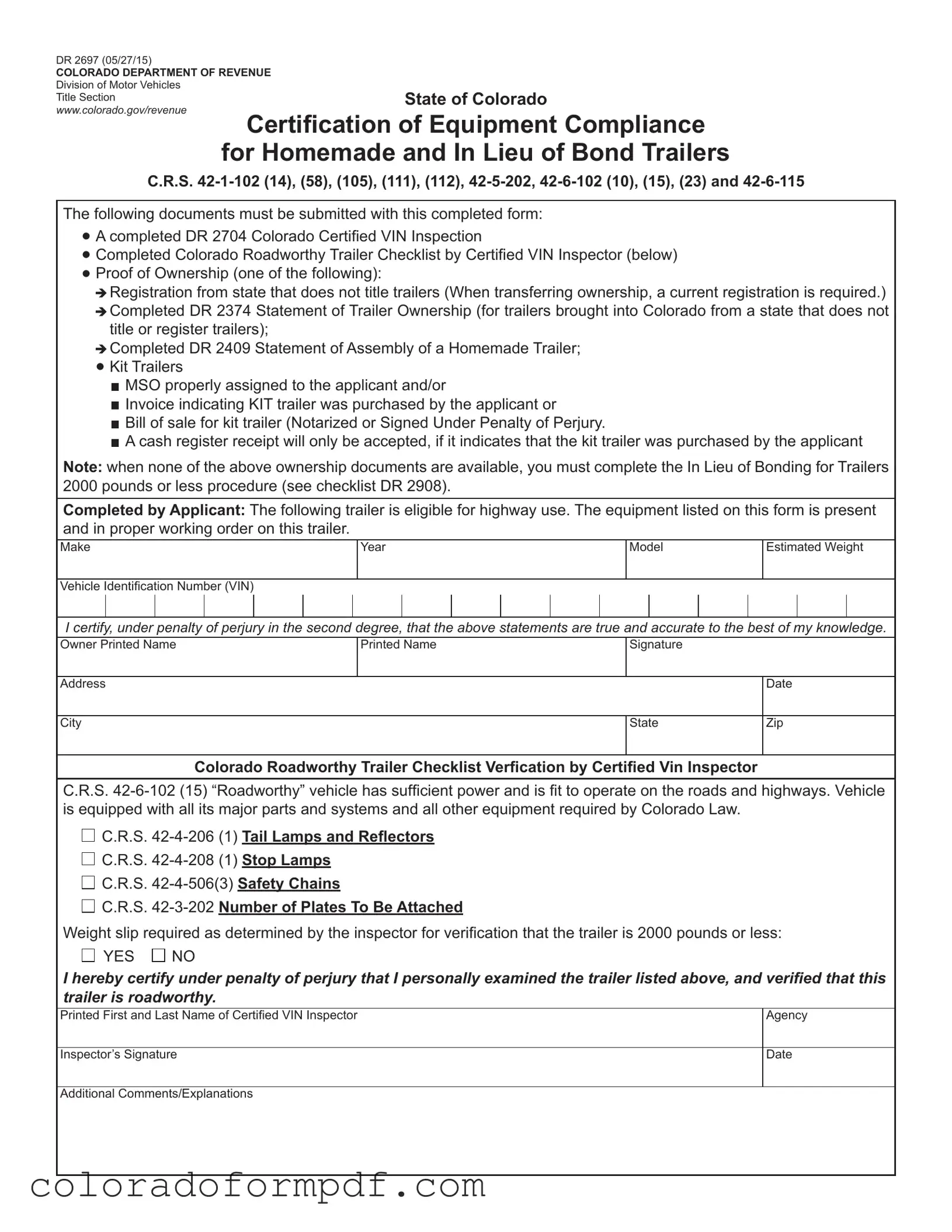 Fill Out Your Colorado Dr 2697 Form