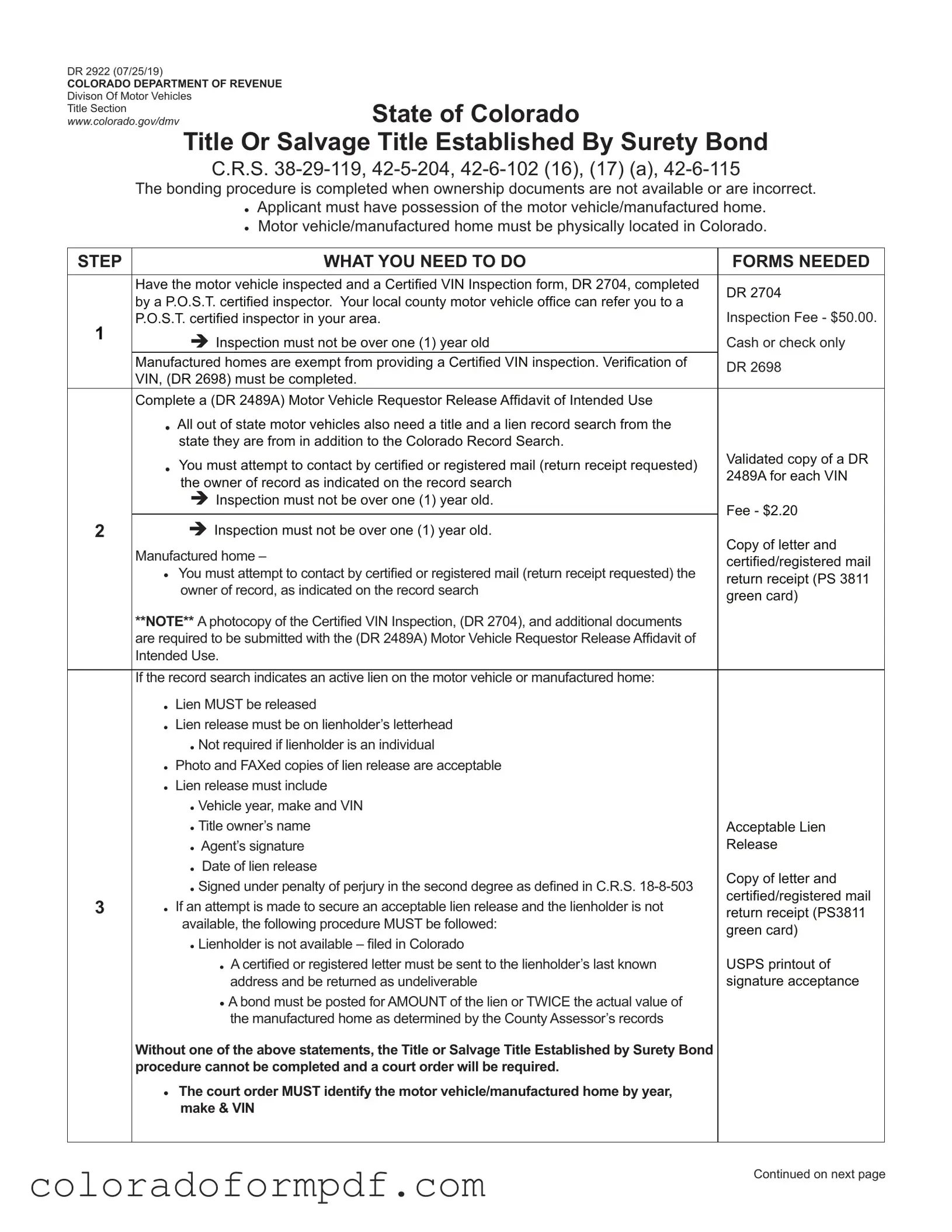 Fill Out Your Colorado Dr 2922 Form