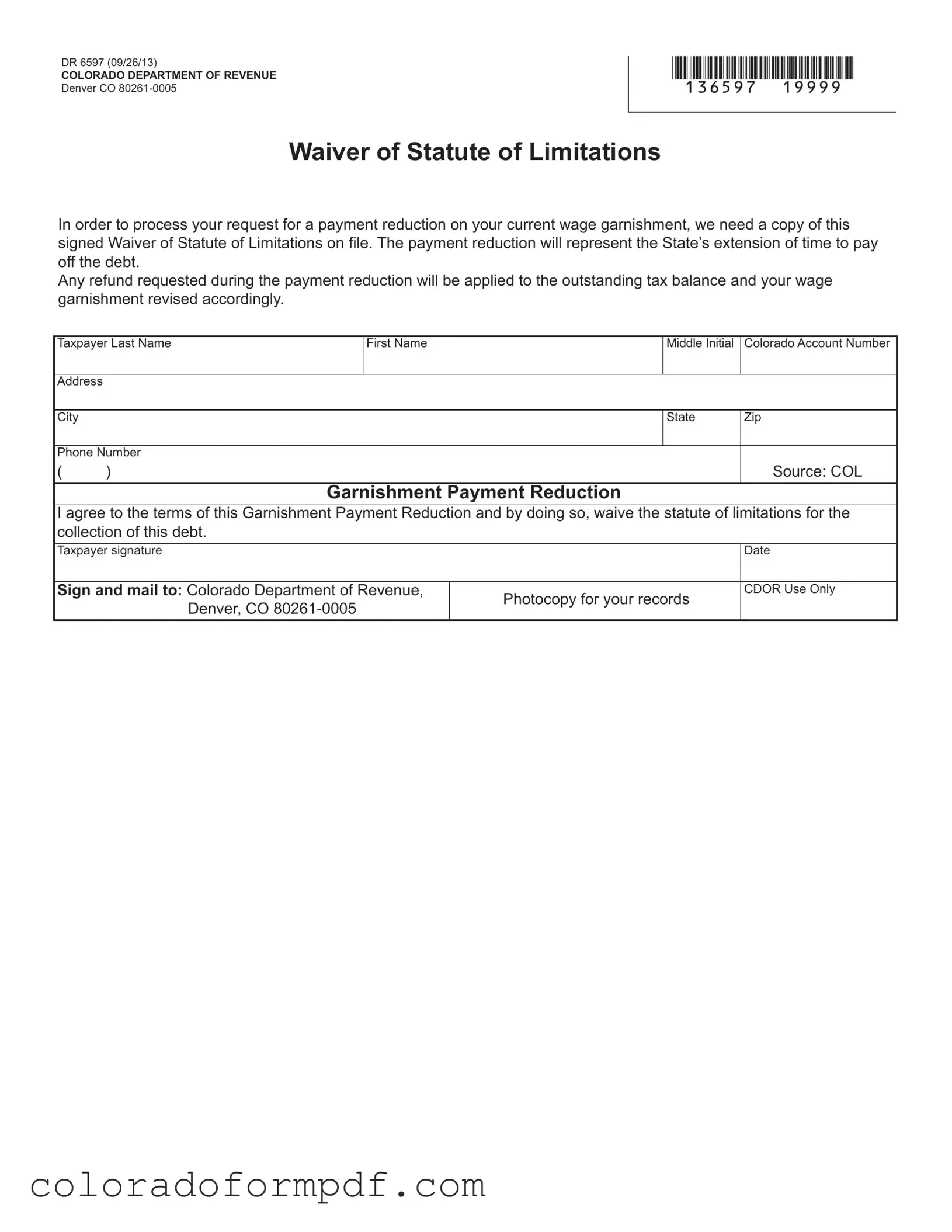 Fill Out Your Colorado Dr 6597 Form