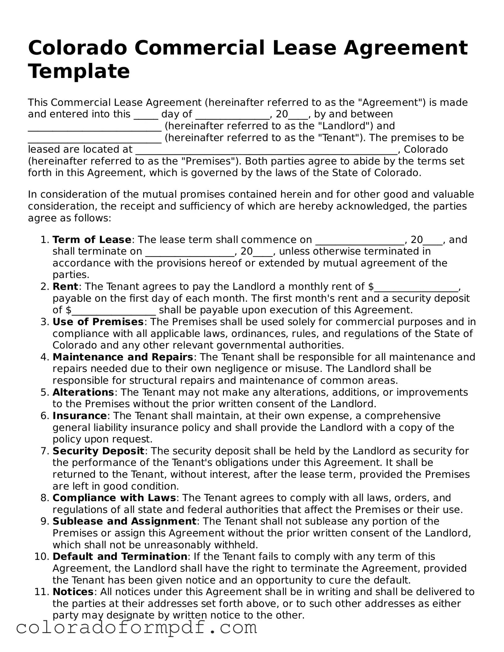 Attorney-Approved  Commercial Lease Agreement Template for Colorado