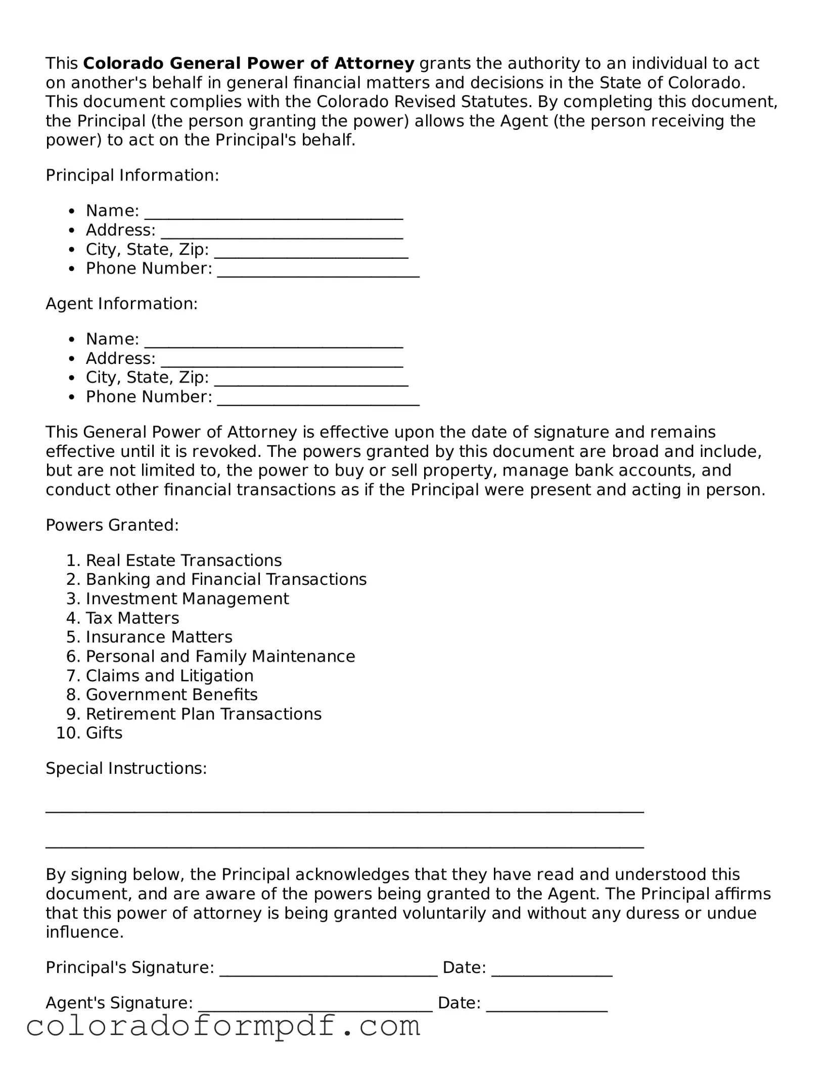 Attorney-Approved  General Power of Attorney Template for Colorado