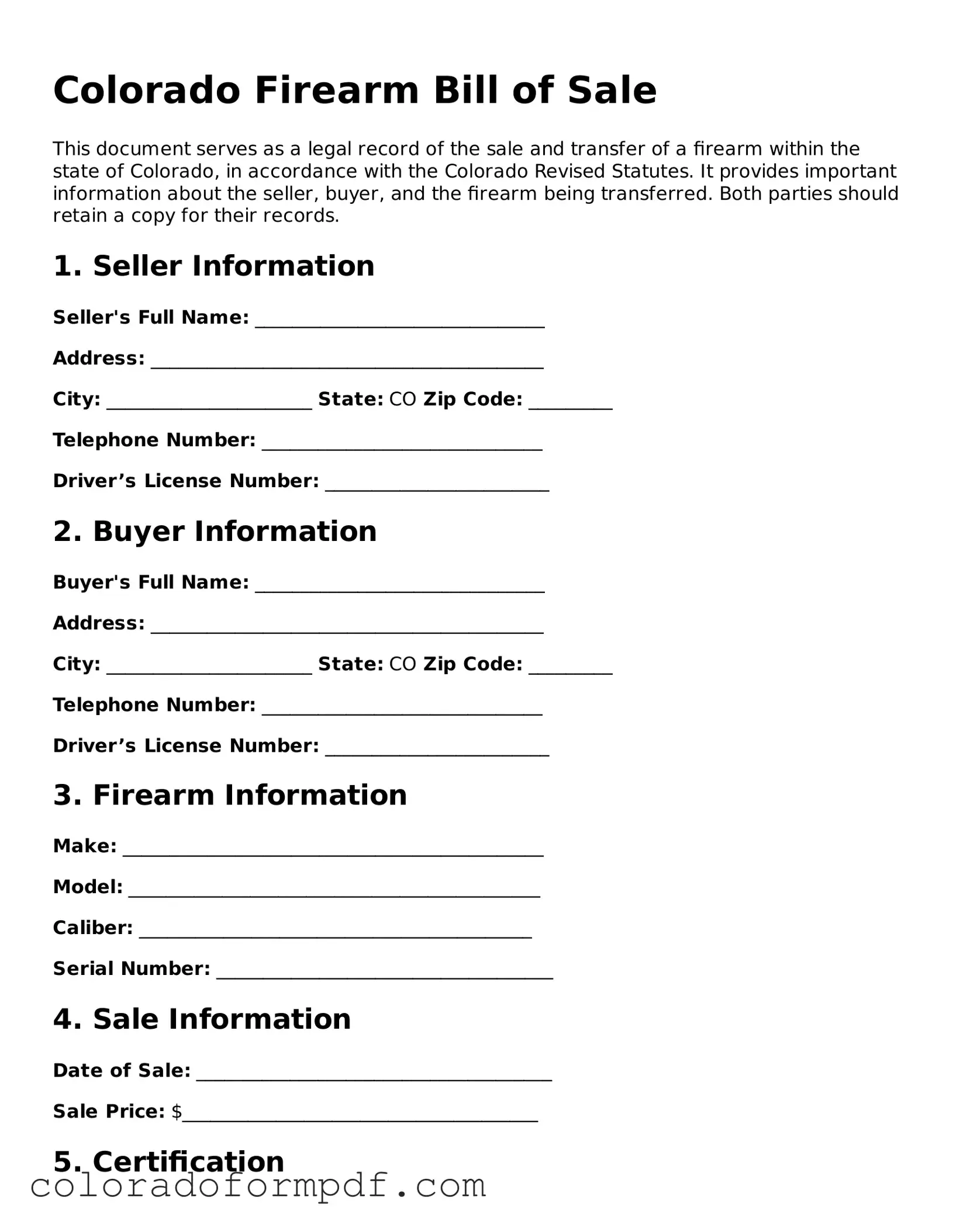 Attorney-Approved  Firearm Bill of Sale Template for Colorado