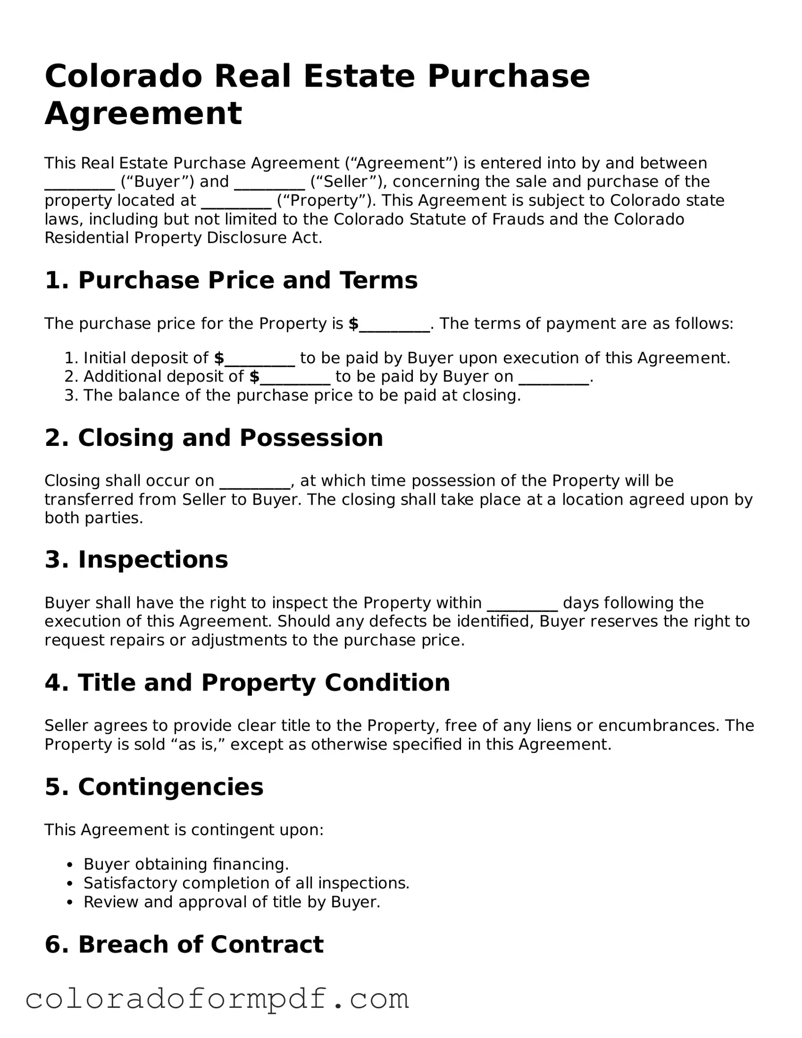 Attorney-Approved  Real Estate Purchase Agreement Template for Colorado