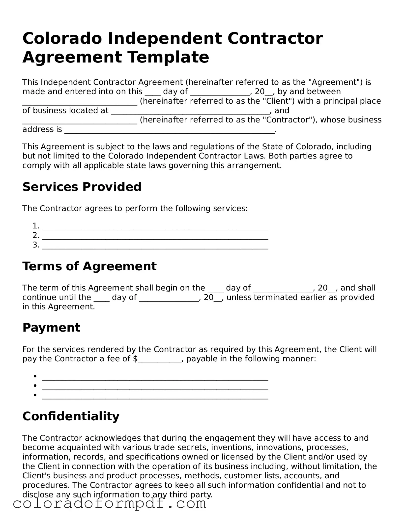 Attorney-Approved  Independent Contractor Agreement Template for Colorado