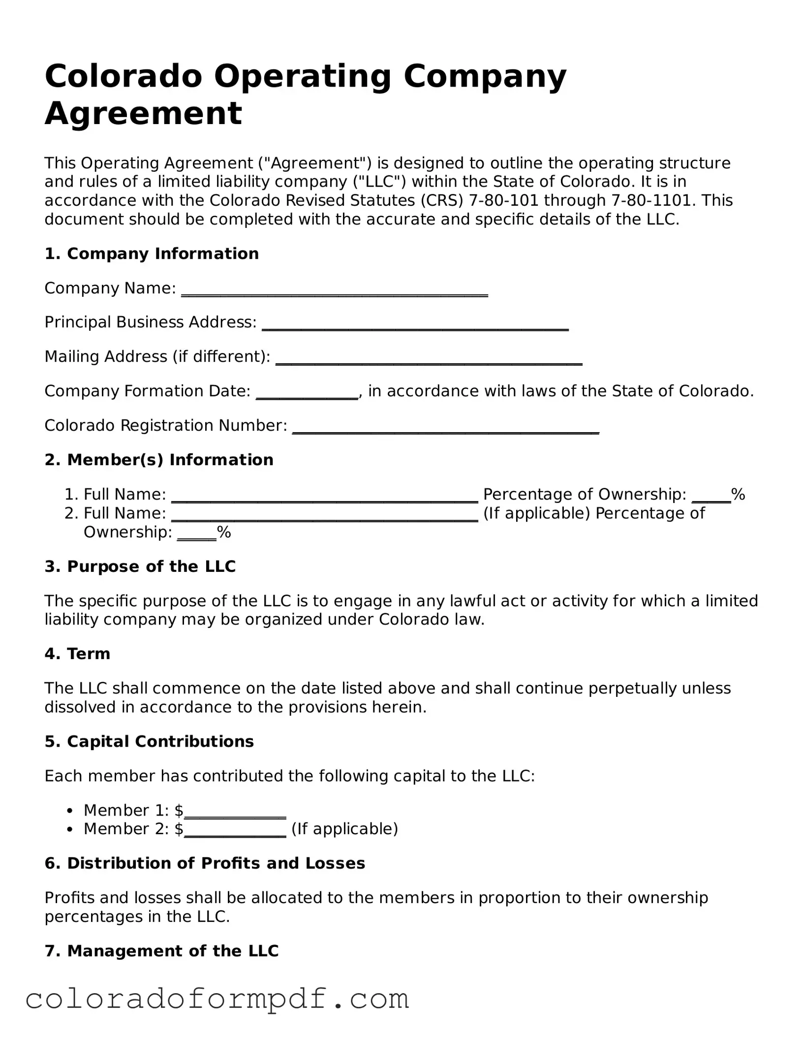 Attorney-Approved  Operating Agreement Template for Colorado