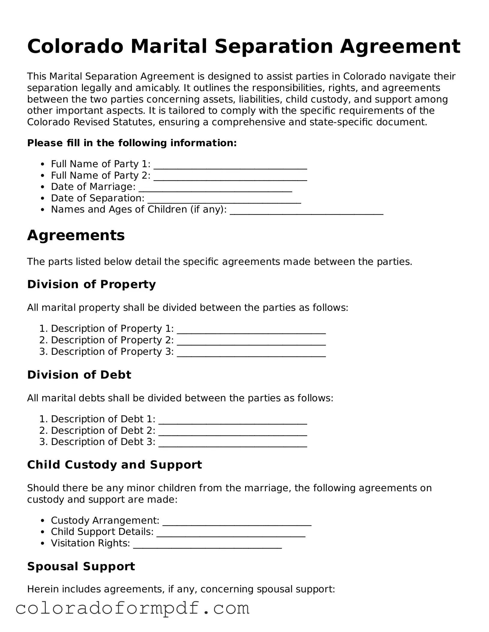 Attorney-Approved  Marital Separation Agreement Template for Colorado
