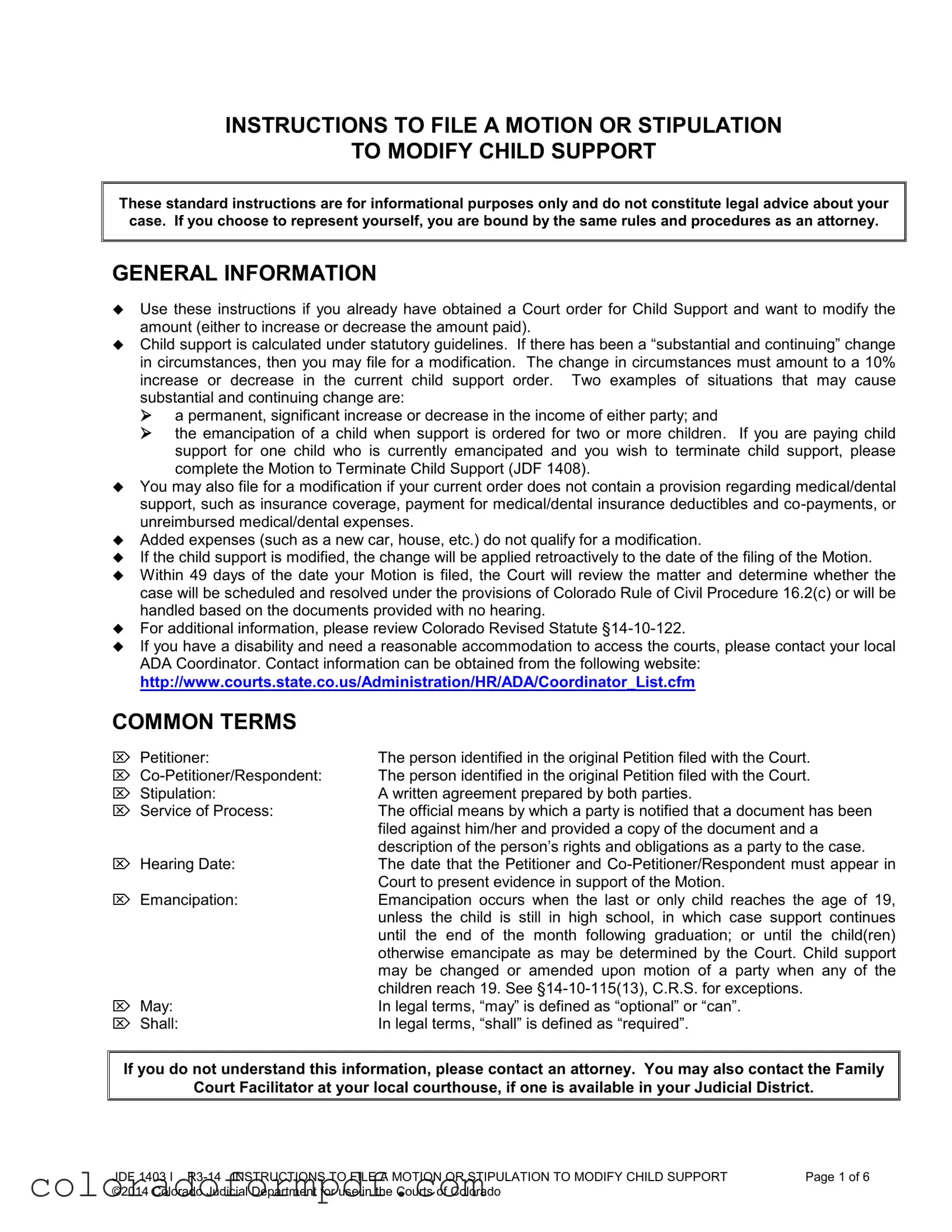Fill Out Your Colorado Modify Child Form