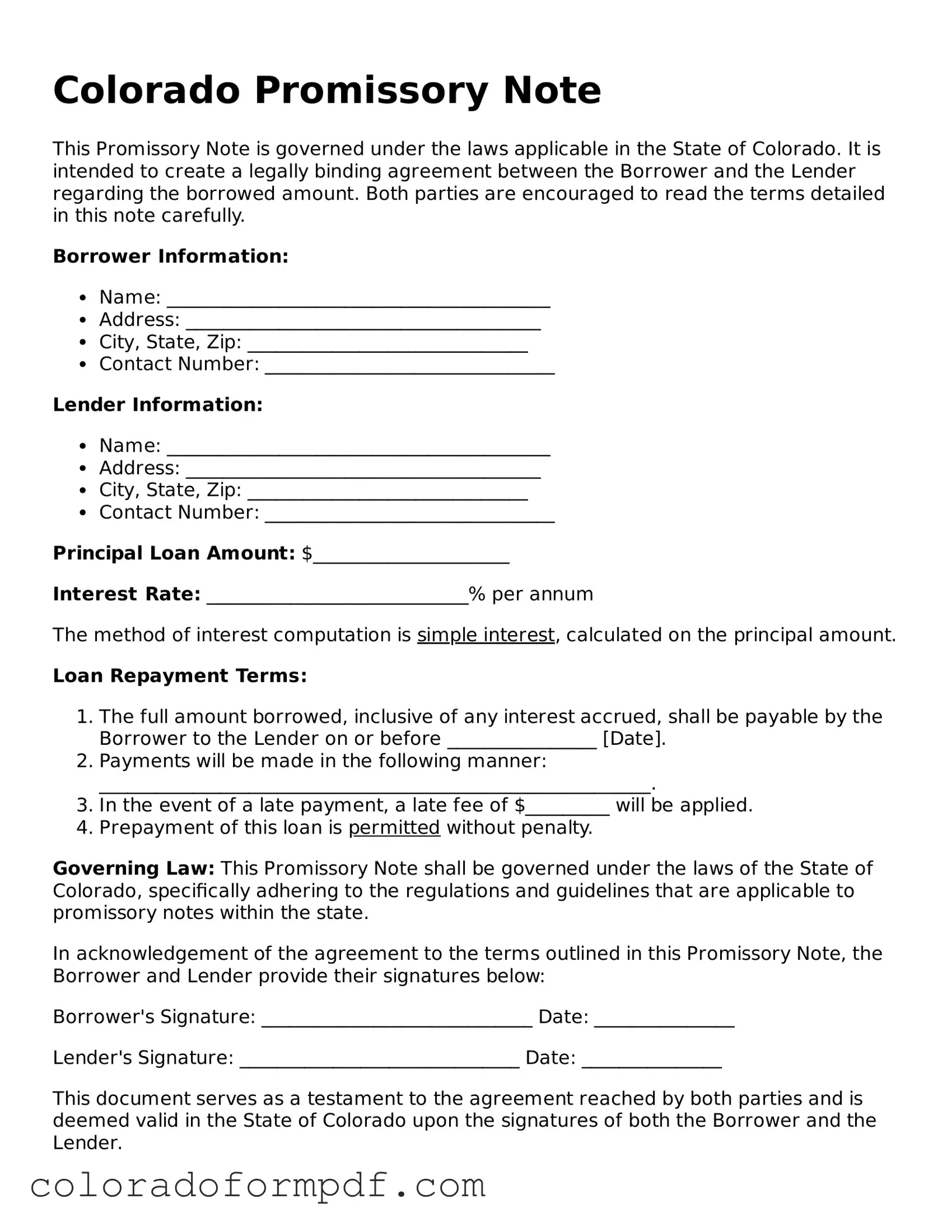 Attorney-Approved  Promissory Note Template for Colorado