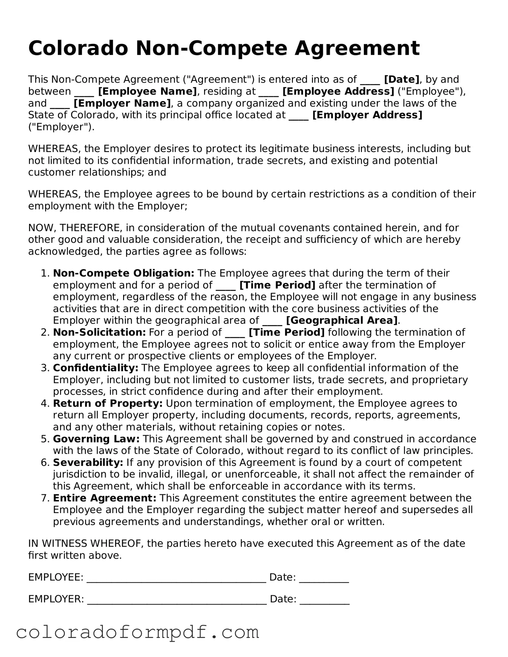 Attorney-Approved  Non-compete Agreement Template for Colorado
