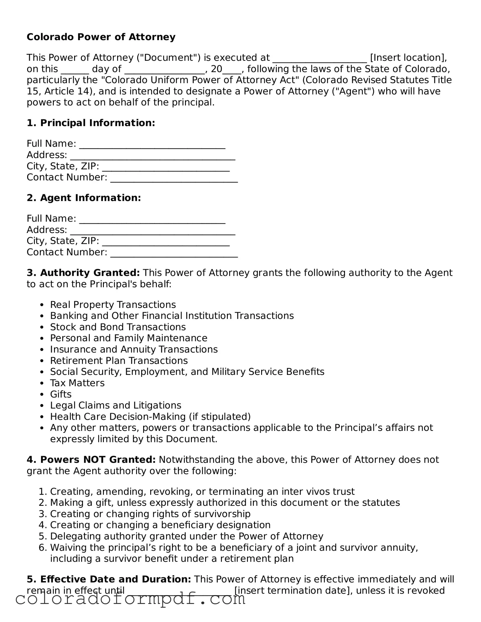 Attorney-Approved  Power of Attorney Template for Colorado