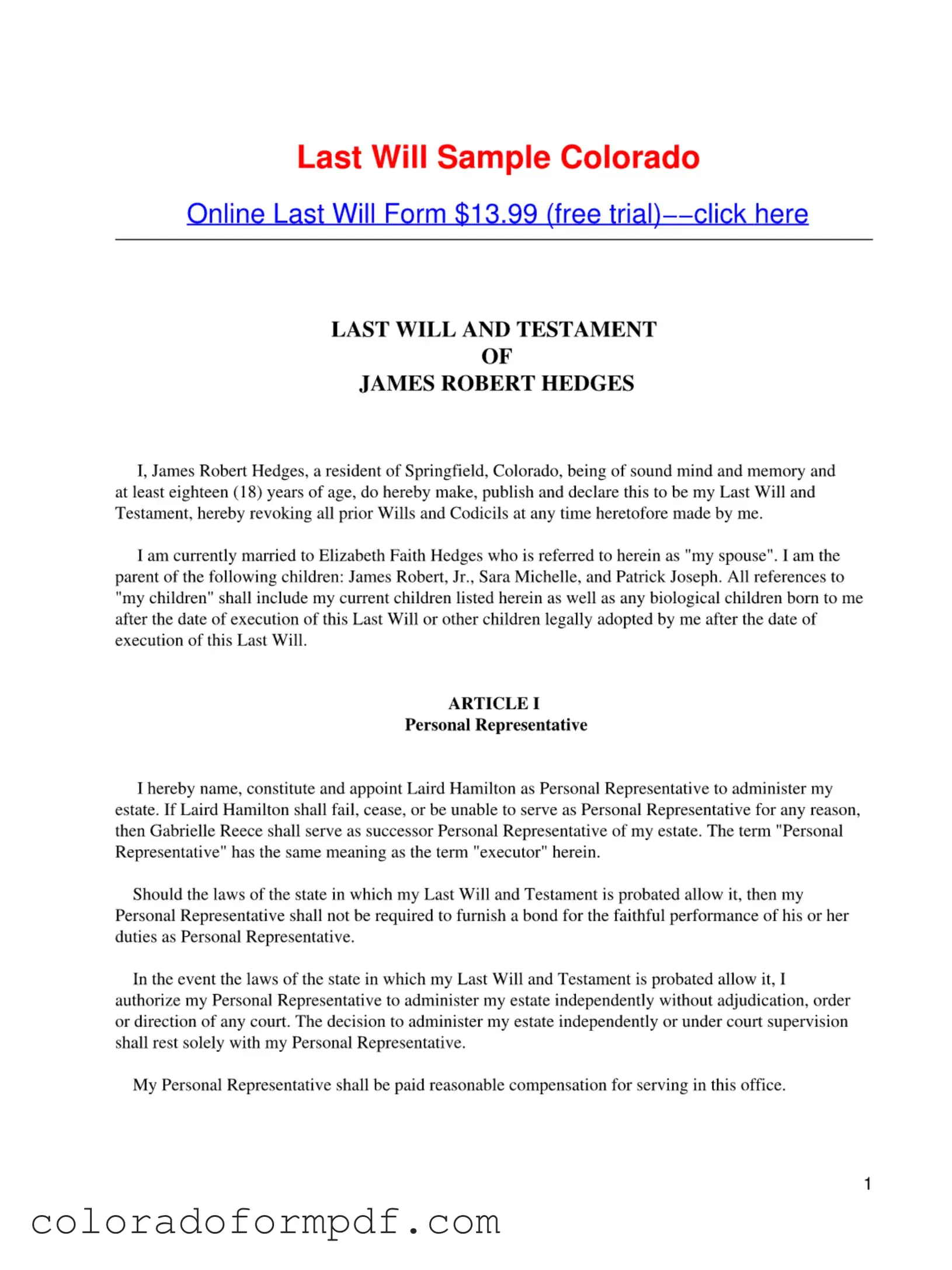 Fill Out Your Colorado Will Form