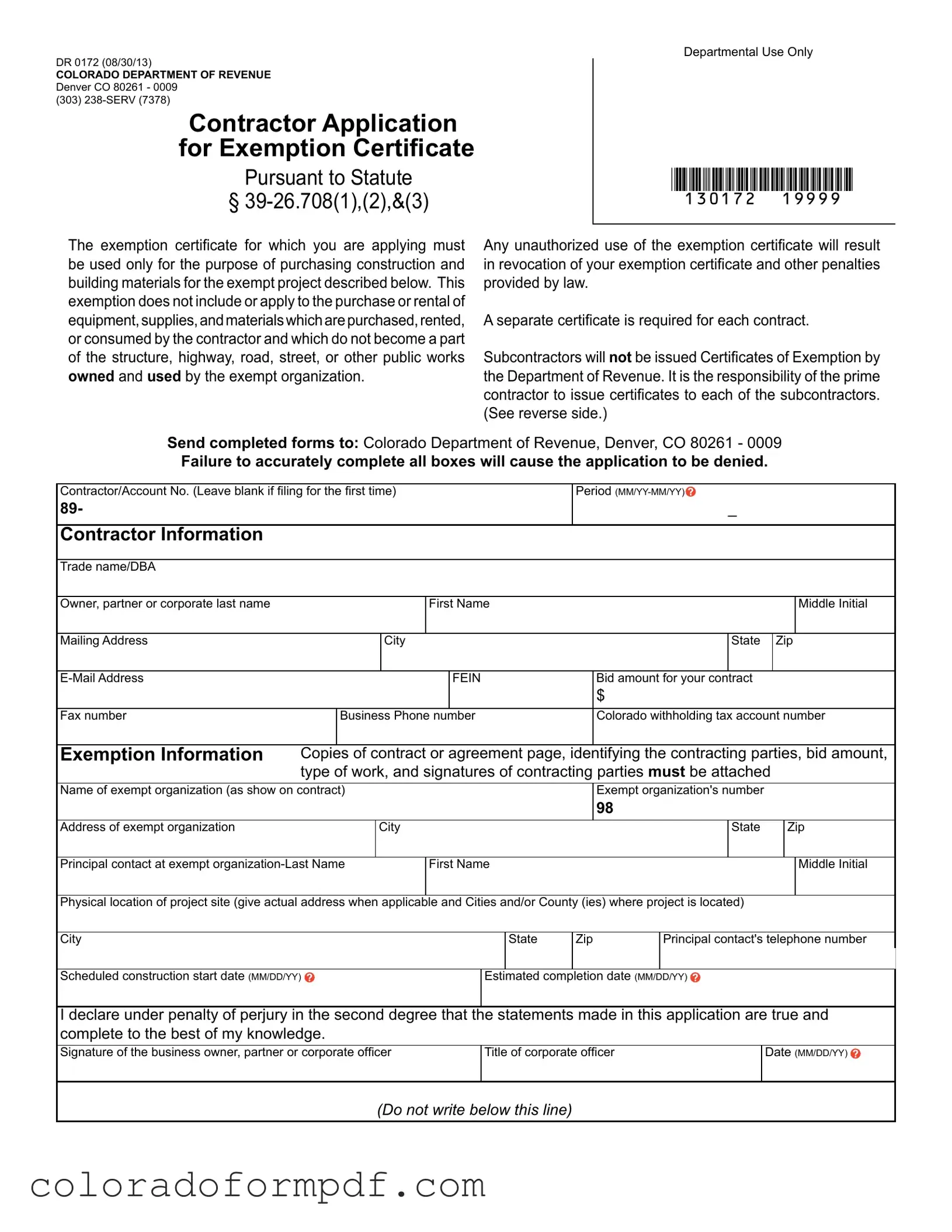 Fill Out Your Dr 0172 Colorado Form