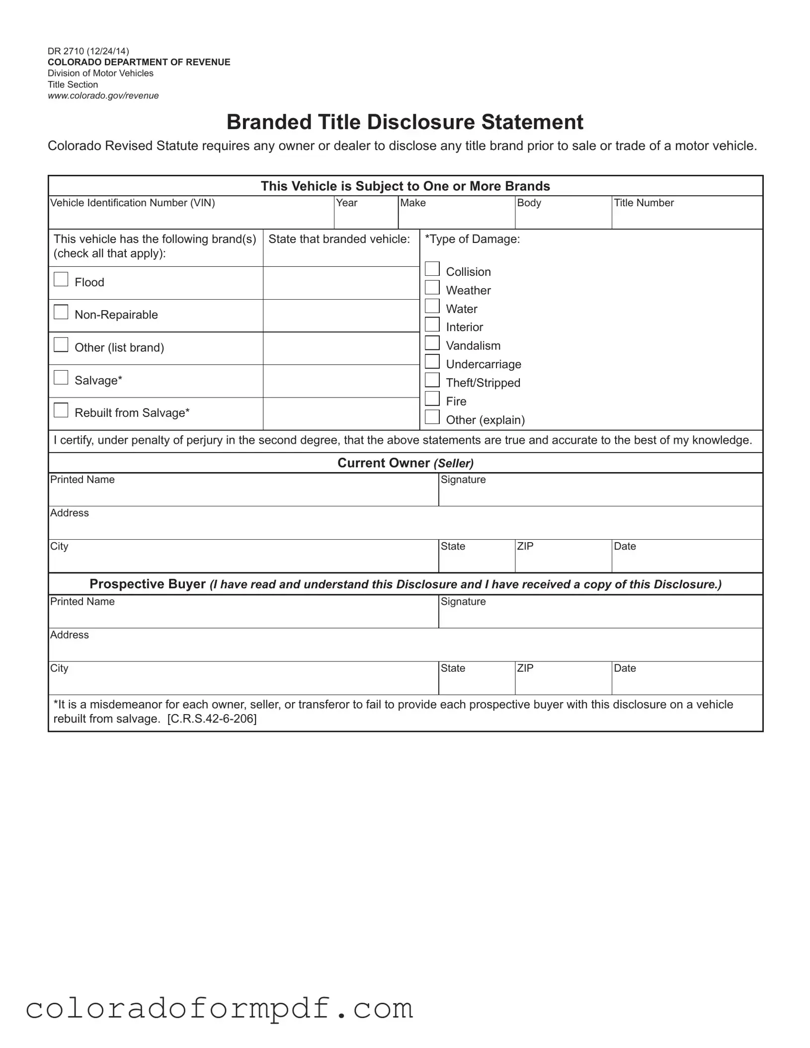Fill Out Your Dr 2710 Colorado Form