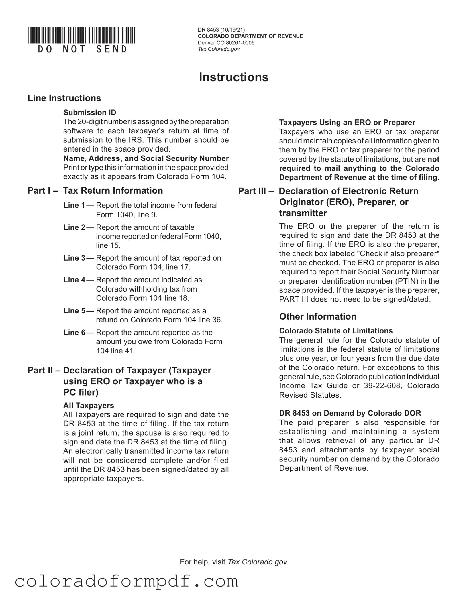 Fill Out Your Dr8453 Colorado Form