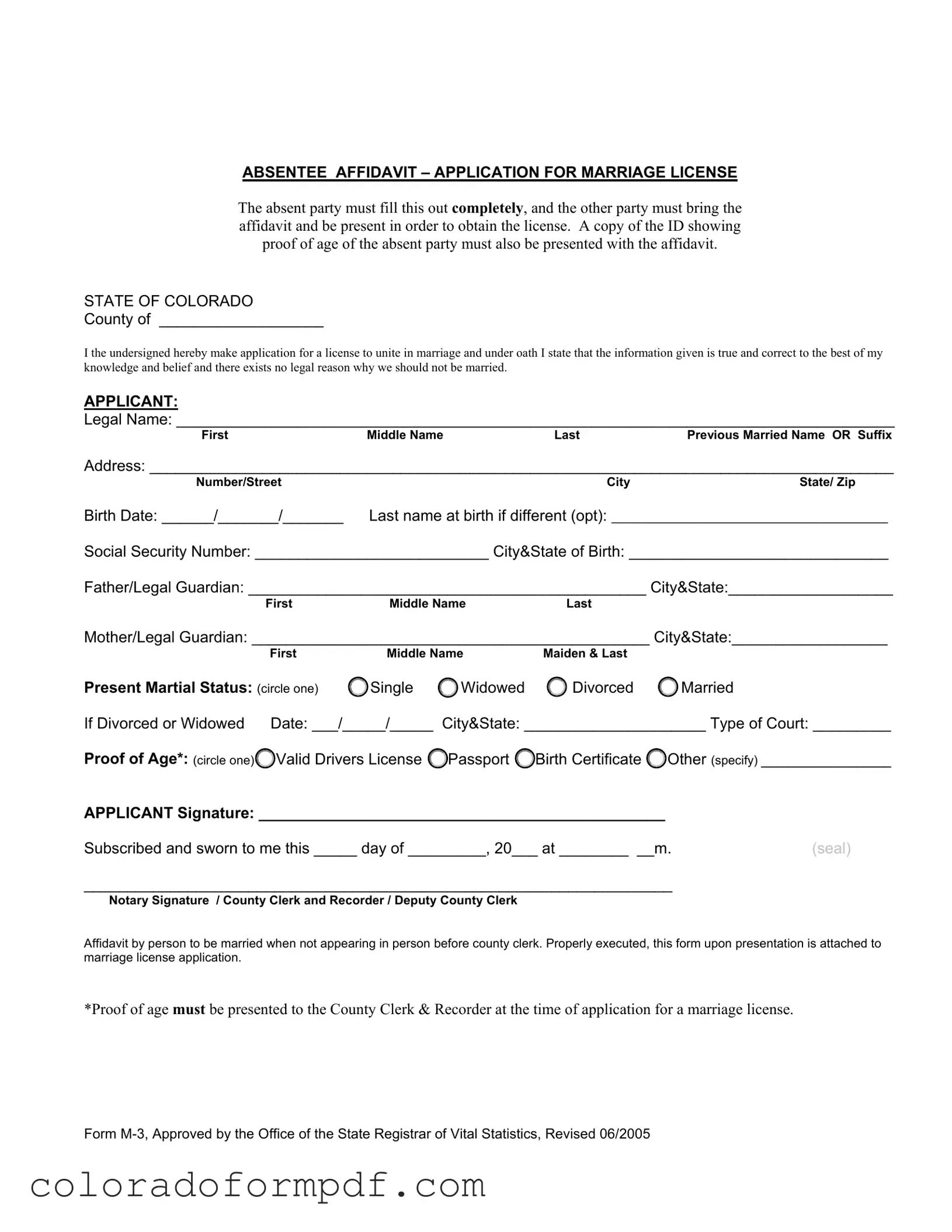 Fill Out Your M 3 Colorado Form