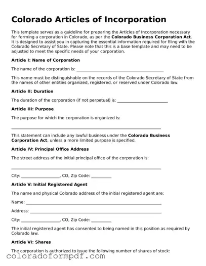 Attorney-Approved  Articles of Incorporation Template for Colorado
