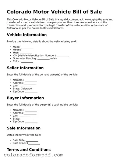 Attorney-Approved  Motor Vehicle Bill of Sale Template for Colorado