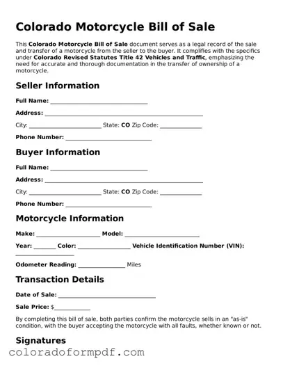 Attorney-Approved  Motorcycle Bill of Sale Template for Colorado