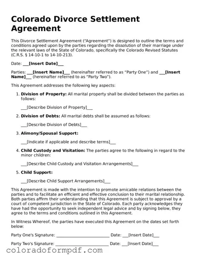 Attorney-Approved  Divorce Settlement Agreement Template for Colorado