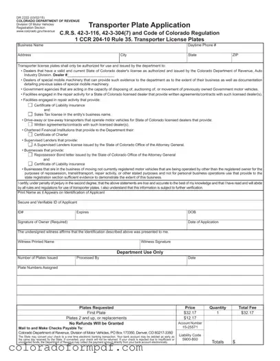 Fill Out Your Colorado Dr 2222 Form