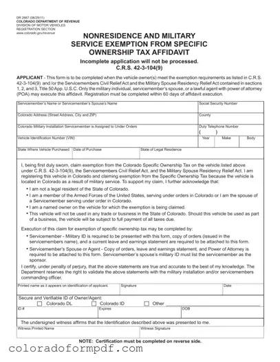 Fill Out Your Colorado Dr 2667 Form