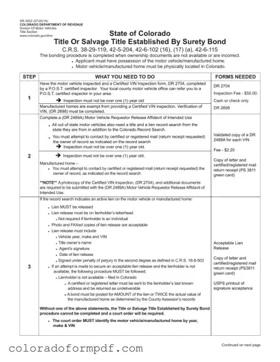 Fill Out Your Colorado Dr 2922 Form