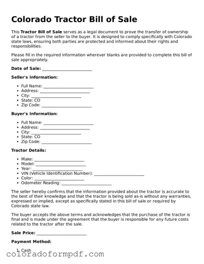 Attorney-Approved  Tractor Bill of Sale Template for Colorado