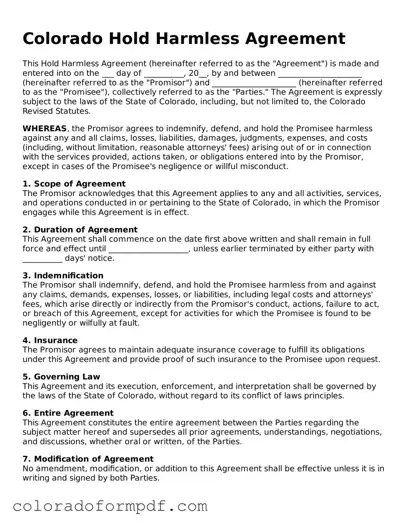 Attorney-Approved  Hold Harmless Agreement Template for Colorado