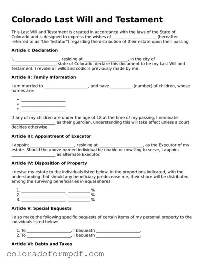 Attorney-Approved  Last Will and Testament Template for Colorado