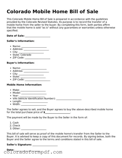 Attorney-Approved  Mobile Home Bill of Sale Template for Colorado
